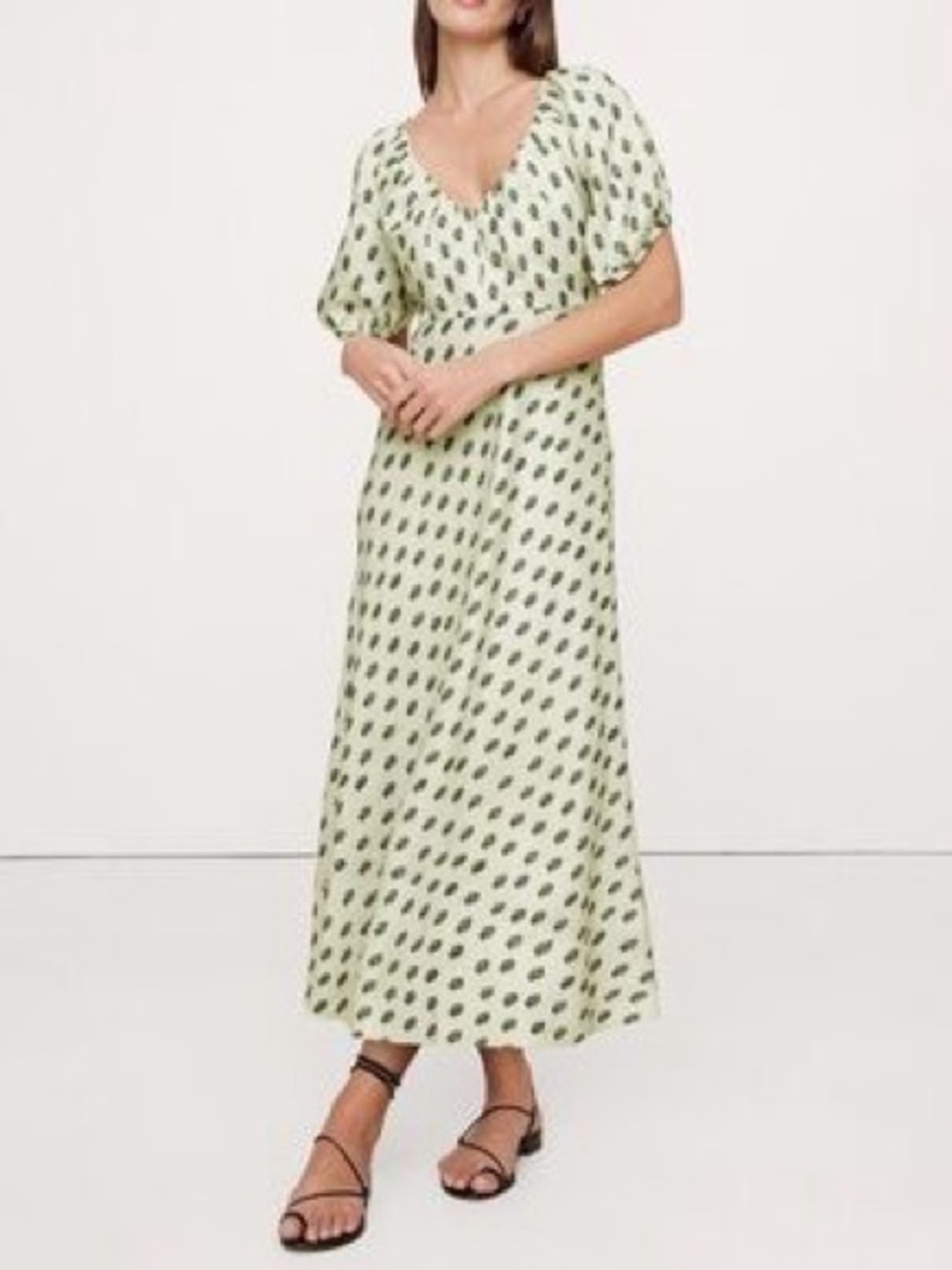 Banana Republic NWT $150 14p Green Paisley Maxi Puff Sleeve Dress Cottagecore